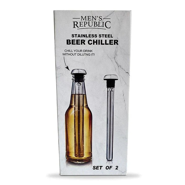 A set of 2 stainless steel beer chillers, made by mens republic.