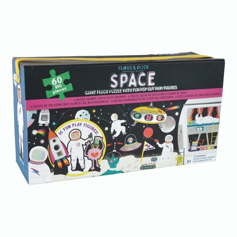 A boxed 'Space' themed giant floor puzzle with 60 pieces, featuring space-related imagery and pop-out play pieces.