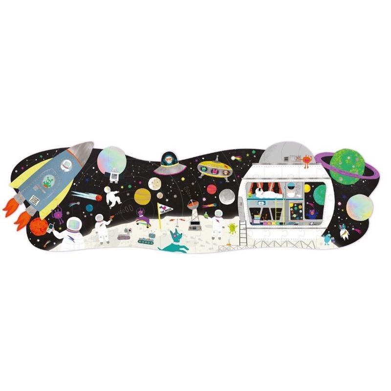 Assembled giant space themed floor puzzle for kids.