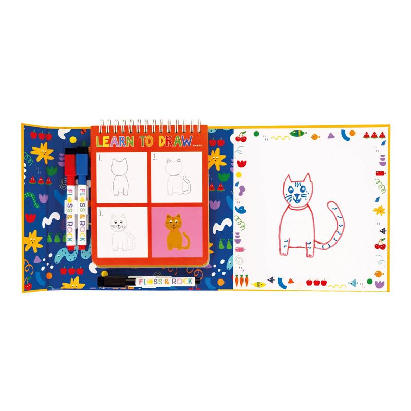 Learn to draw kids colouring book, spiral bound with hard cover. comes with dry wipe pens and 8 fun step by step pictures to help your budding artist learn to draw pets.