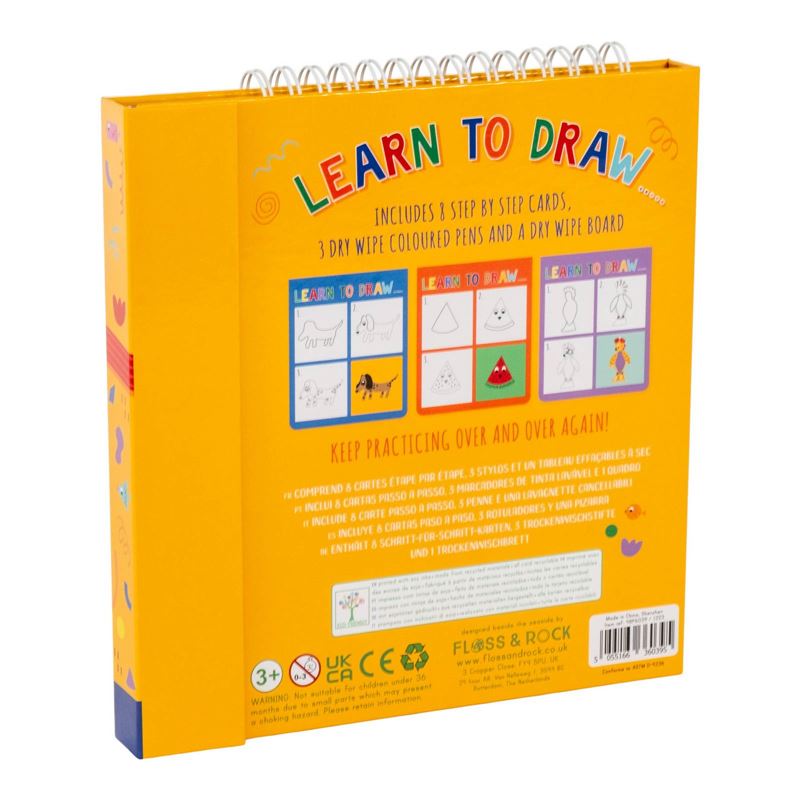 Learn to draw kids colouring book, spiral bound with hard cover. comes with dry wipe pens and 8 fun step by step pictures to help your budding artist learn to draw pets.