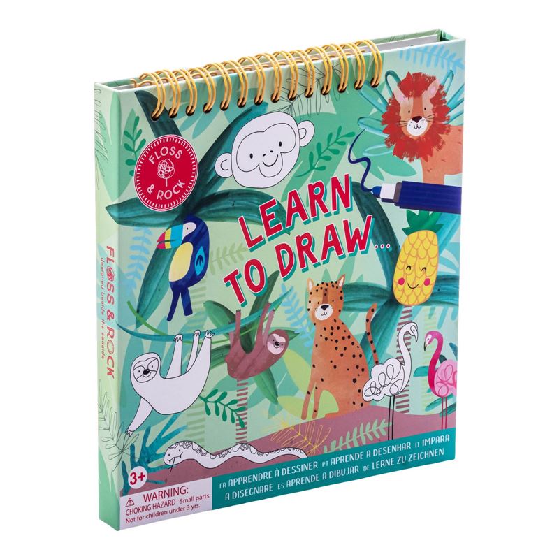 Learn to draw kids colouring book, spiral bound with hard cover. Comes with dry wipe pens and 8 fun step by step pictures to help your budding artist learn to draw jungle creatures.